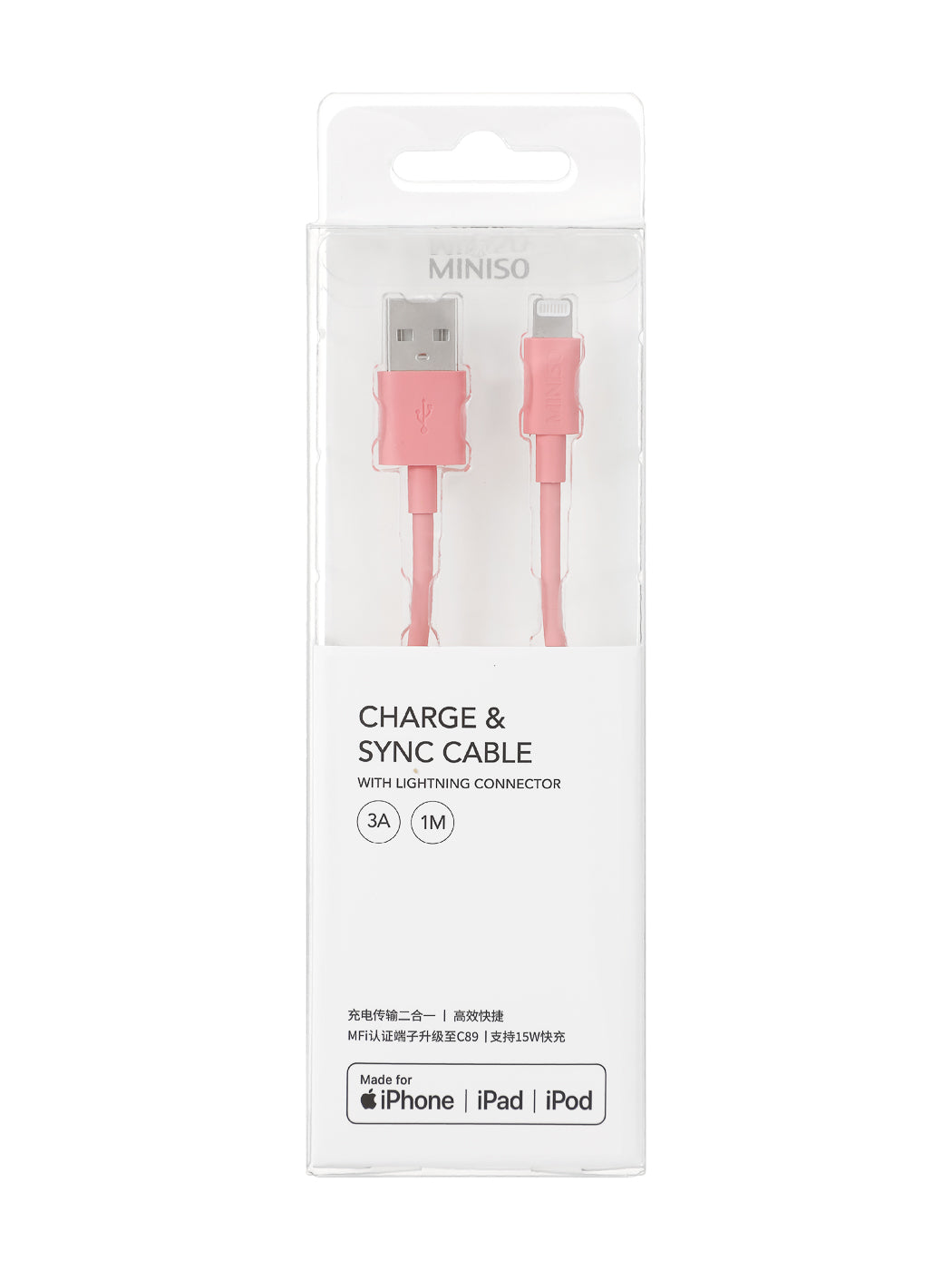 MINISO 1M FAST CHARGE CHARGE & SYNC CABLE WITH LIGHTNING CONNECTOR (PINK) 2010251514100 CHARGING CABLE WITH LIGHTNING CONNECTOR-2