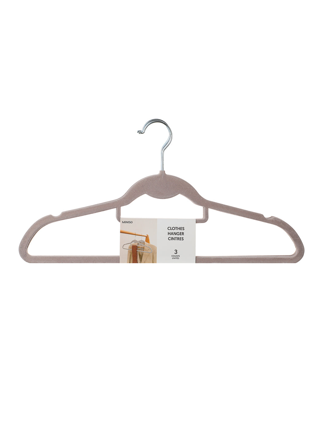 MINISO DOUBLE-POSITION FLOCKING CLOTHES HANGER FOR ADULT-3PCS(GRAY) 2010645611101 CLOTHES HANGER