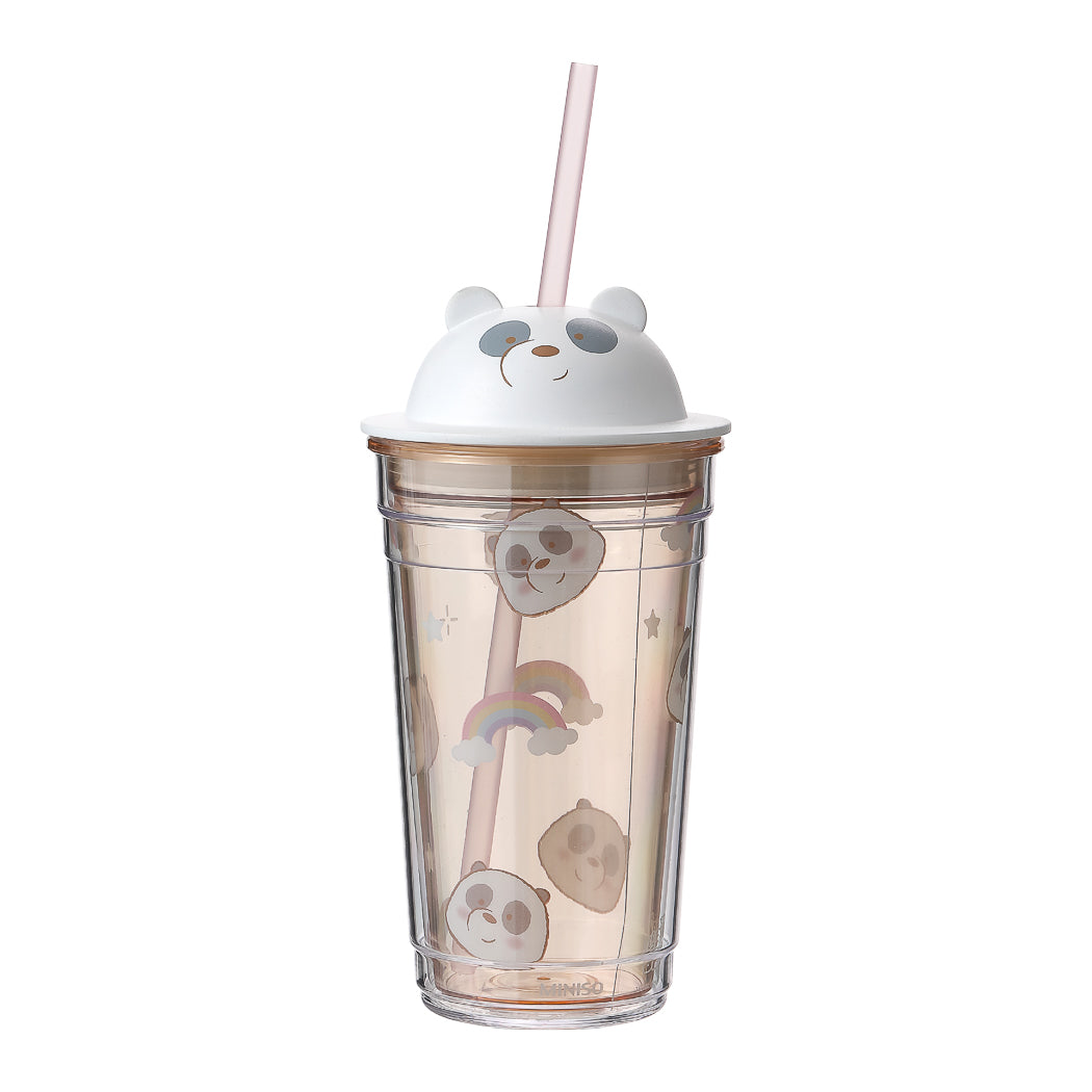 MINISO WE BARE BEARS COLLECTION 4.0 TUMBLER WITH STRAW 440ML(PANDA) 2010863512105 PLASTIC WATER BOTTLE-1