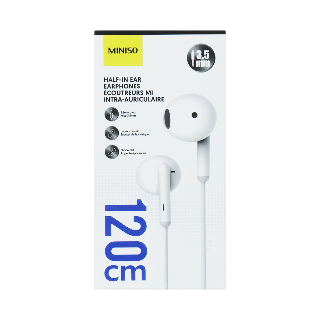 MINISO 3.5MM HALF-IN EAR EARPHONES, MODEL: W001031  (WHITE) 2011862110101 EARPHONES