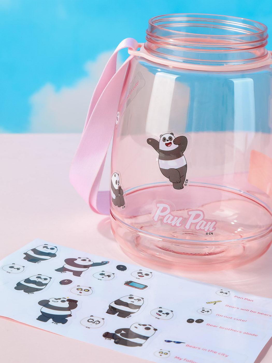 MINISO WE BARE BEARS COLLECTION 4.0 COOL WATER BOTTLE WITH SHOULDER STRAP - 1300ML (PANDA) 2012257111109 PLASTIC WATER BOTTLE