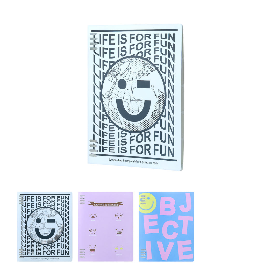 MINISO HAPPY EARTH SERIES B5 LOOSE LEAF BOOK 40 SHEETS (3 ASSORTED MODELS: WHITE, BLUE, PINK) 2012283210104 WIREBOUND BOOK