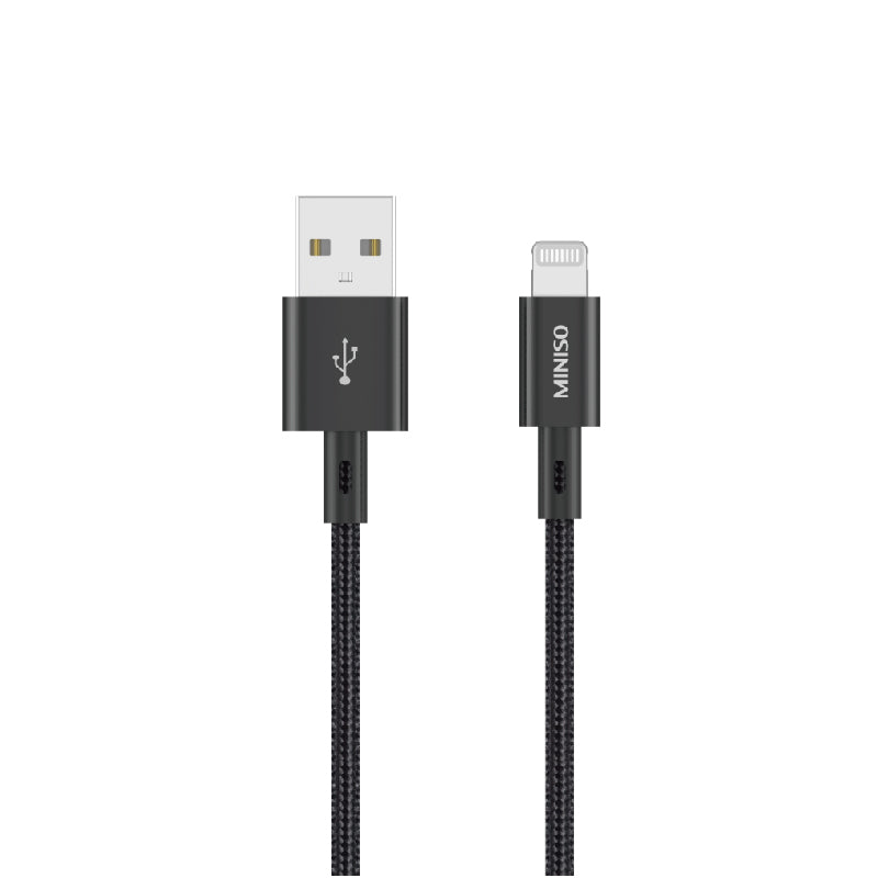 MINISO 1M BRAIDED FAST CHARGE CHARGE & SYNC CABLE WITH LIGHTNING CONNECTOR (BLACK) 2010251613100 CHARGING CABLE WITH LIGHTNING CONNECTOR