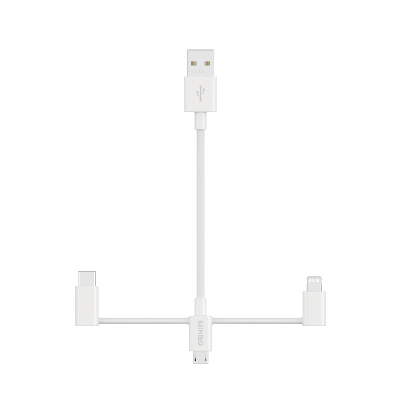 MINISO 1M 3-IN-1 FAST CHARGE CABLE, LIGHTNING/TYPE C/MICRO (WHITE) 2010251410105 CHARGING CABLE WITH LIGHTNING CONNECTOR