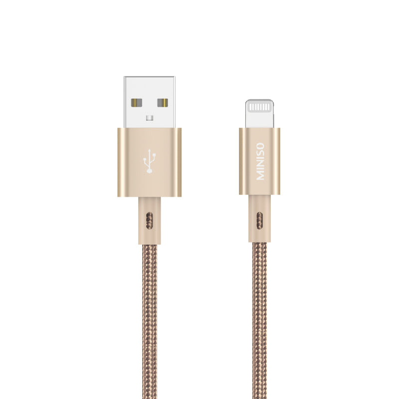 MINISO 1M BRAIDED FAST CHARGE CHARGE & SYNC CABLE WITH LIGHTNING CONNECTOR (GOLDEN) 2010251611106 CHARGING CABLE WITH LIGHTNING CONNECTOR