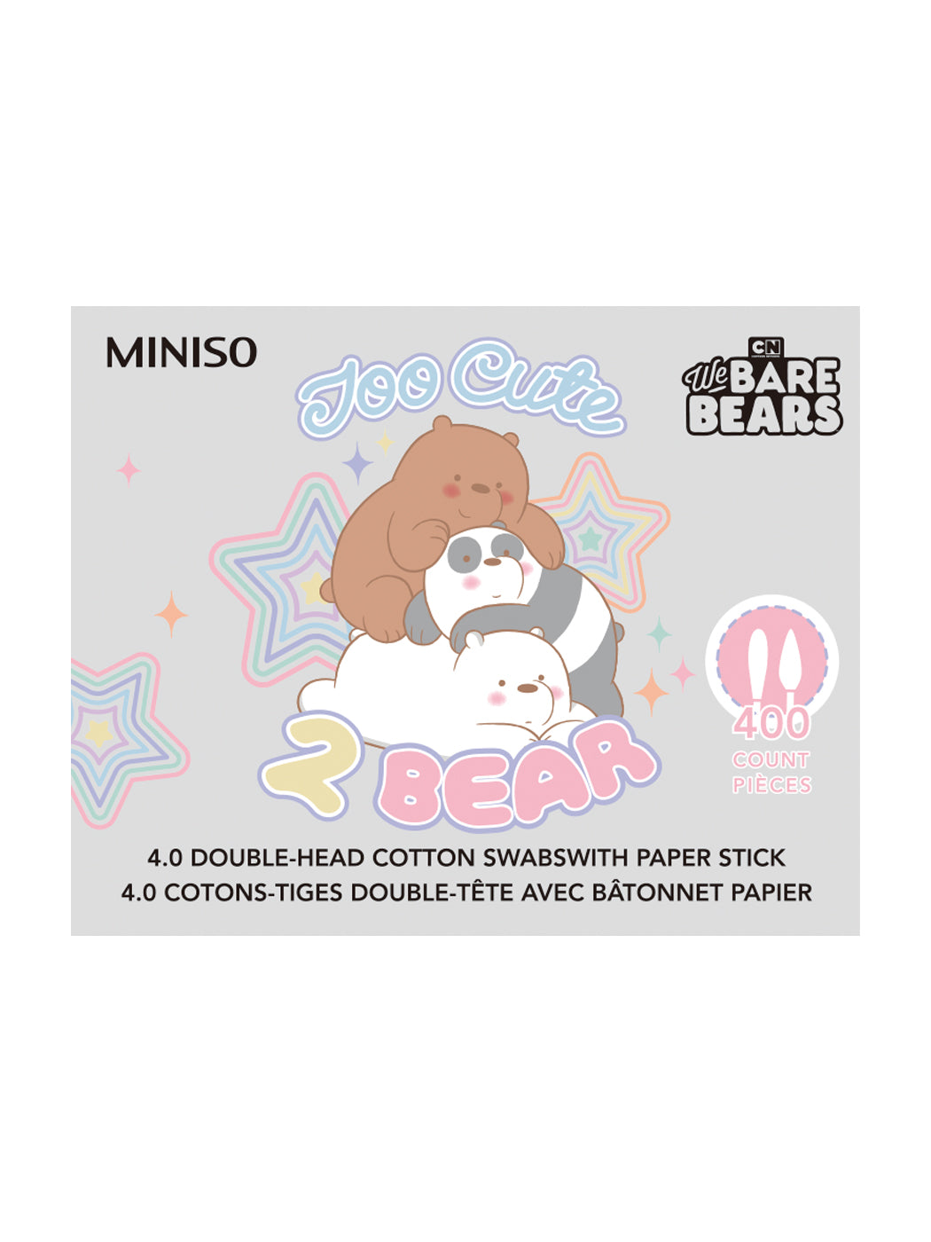 MINISO WE BARE BEAR COLLECTION 4.0 DOUBLE-HEAD COTTON SWABS WITH PAPER STICK (400 COUNT) 2011392110107 COTTON SWABS