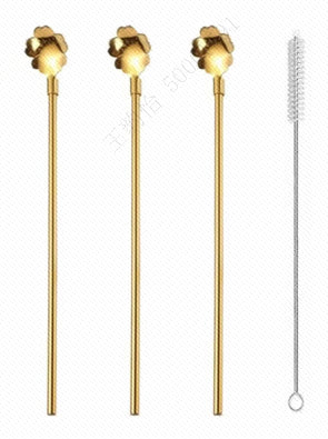 MINISO STAINLESS STEEL SPOON STRAW SET (3 STRAWS AND 1 BRUSH)(GOLDEN) 2012097310106 STRAW