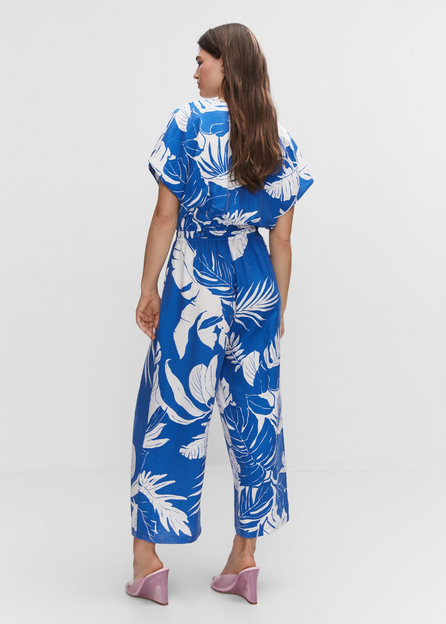 Mango Floral Print Jumpsuit, Navy, XS