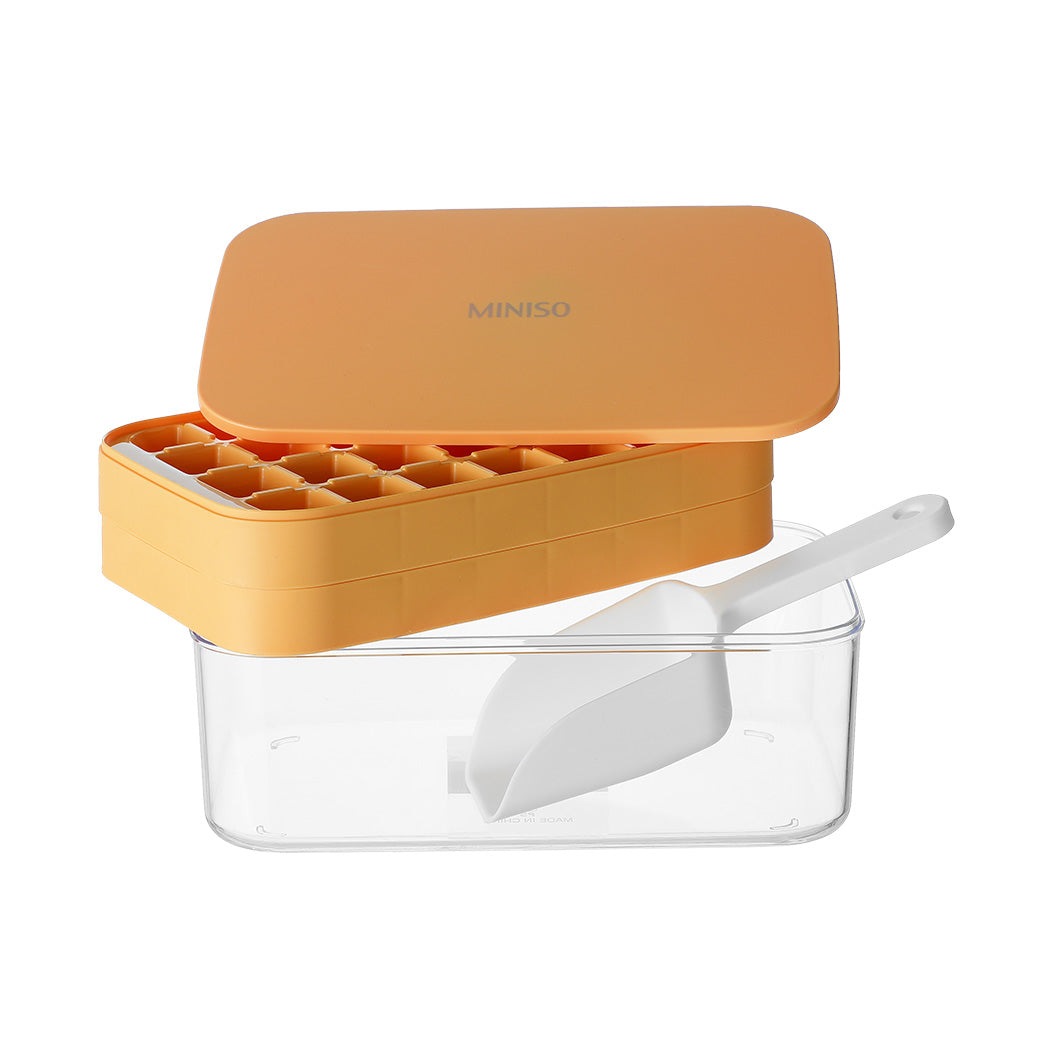 MINISO ICE CUBE BIN WITH SCOOP AND TRAY (56 GRIDS)(GINGER) 2012119011103 ICE TRAY/ MOLD