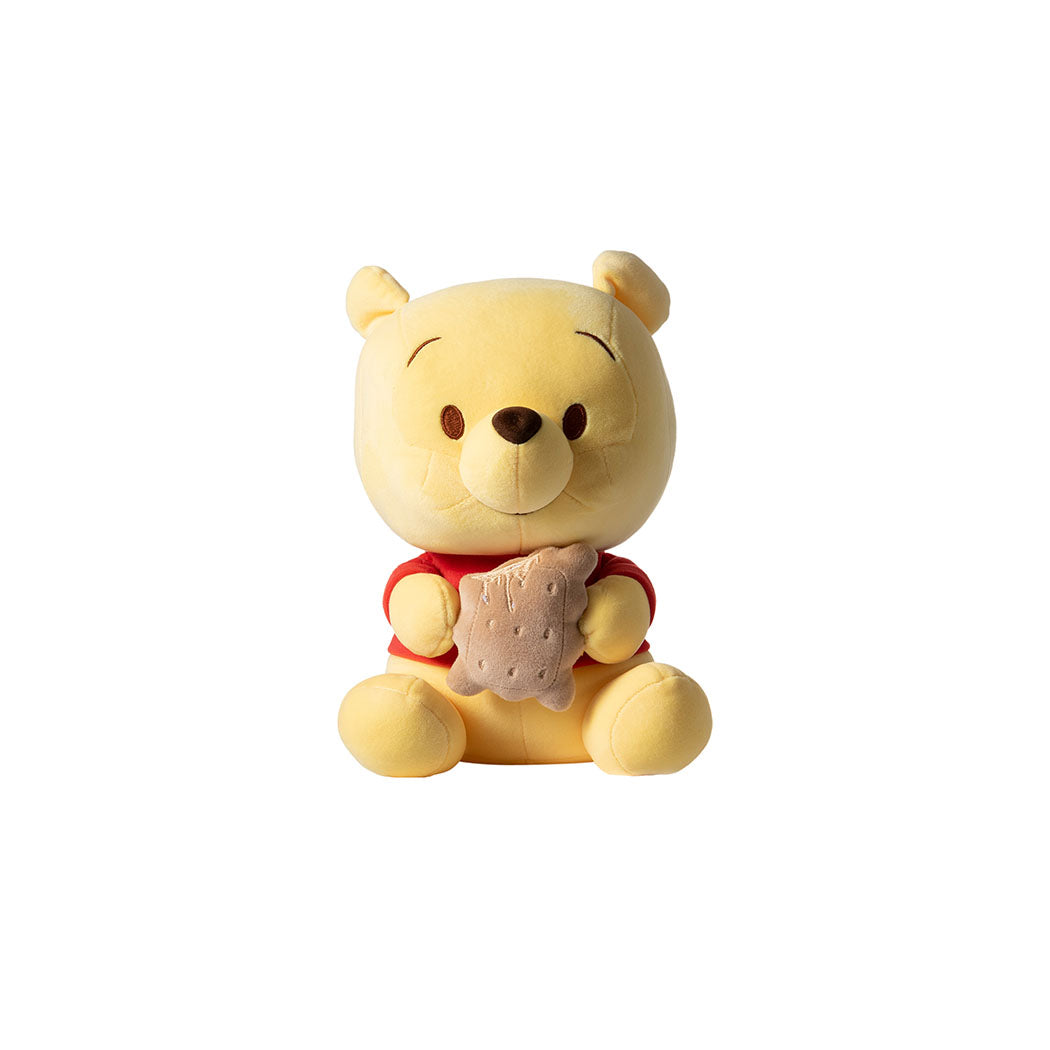 MINISO WINNIE-THE-POOH COLLECTION SITTING HOLDING BISCUITS PLUSH TOY 2012488710102 IP PLUSH