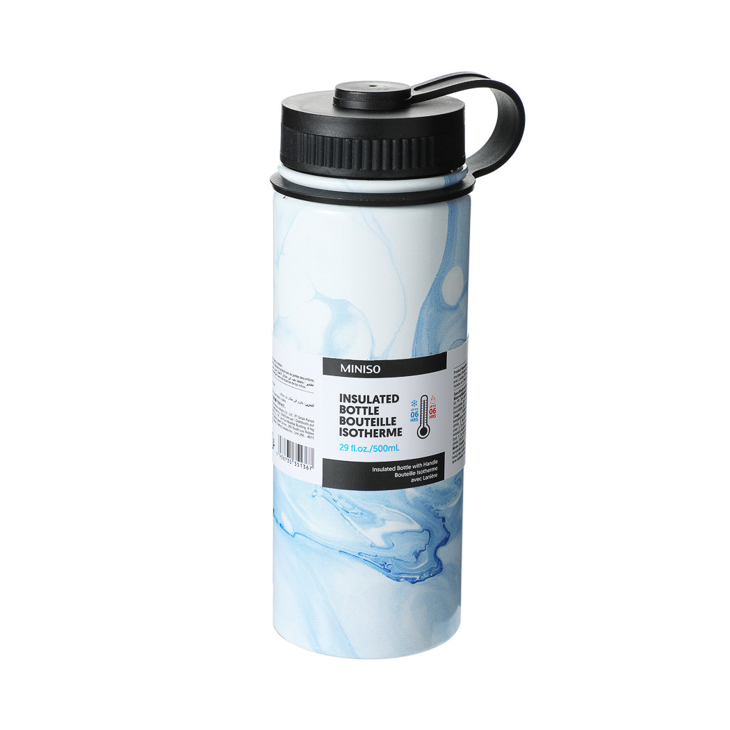 MINISO BLENDING DESIGN INSULATED BOTTLE WITH HANDLE (500ML)(BLUE) 2012542010100 GLASS WATER BOTTLE-2