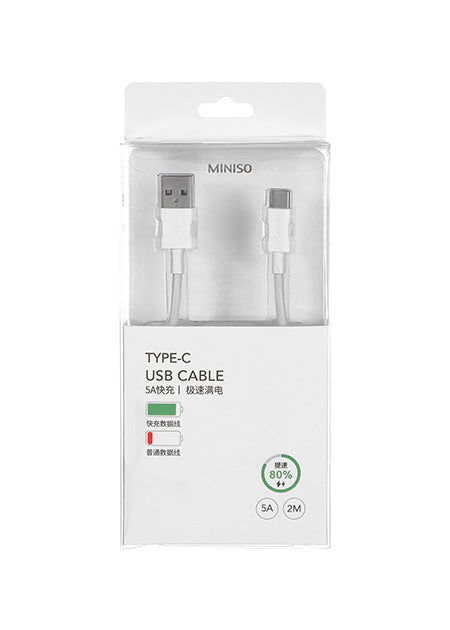 MINISO 5A QUICK CHARGE TYPE-C DATA CABLE 2M ( WHITE ) 2008753710106 TYPE-C CHARGING CABLE