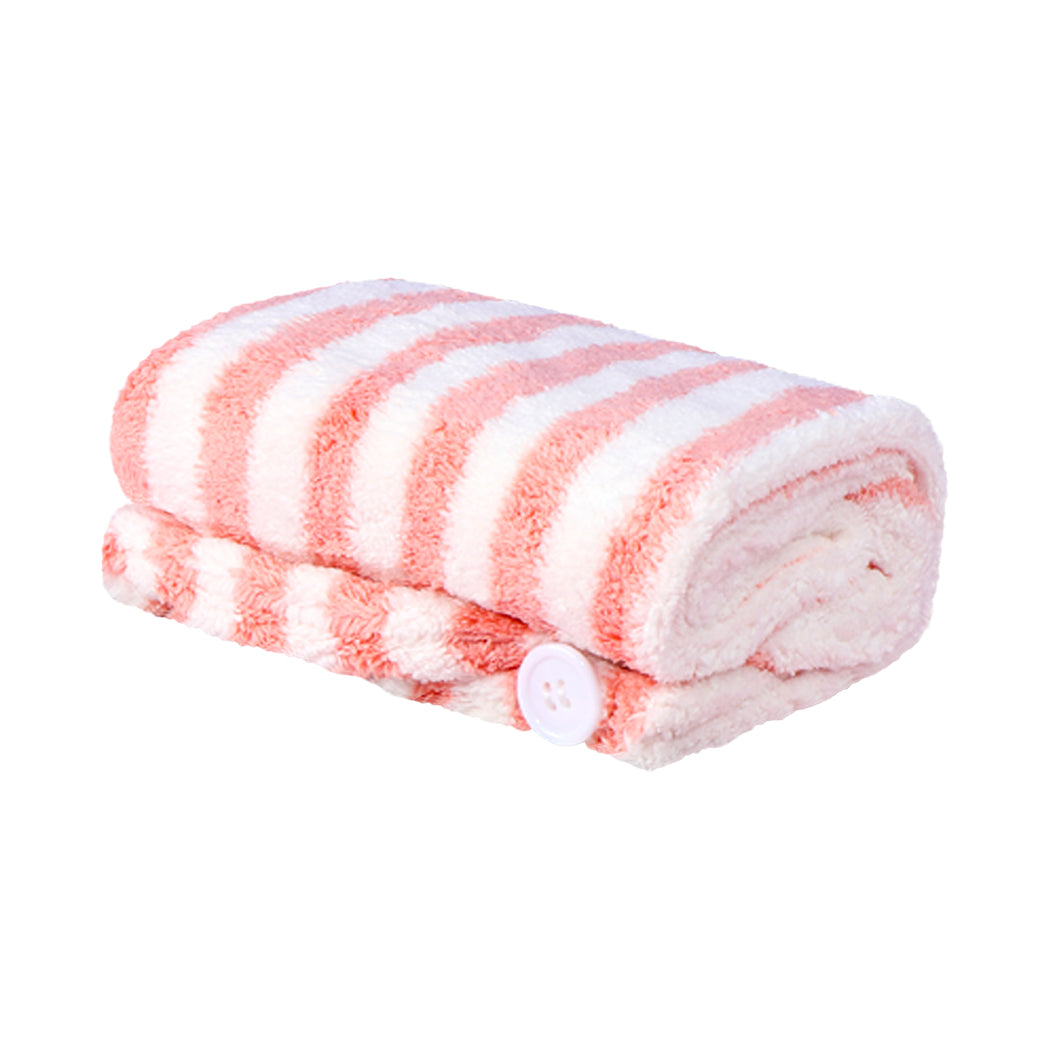 MINISO STRIPED QUICK DRYING THICKENED HAIR TOWEL WRAP (PINK-ORANGE) 2014143711103 HAIR TOWEL
