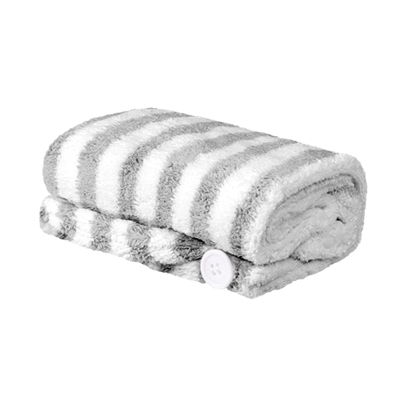 MINISO STRIPED QUICK DRYING THICKENED HAIR TOWEL WRAP (GRAY) 201414371